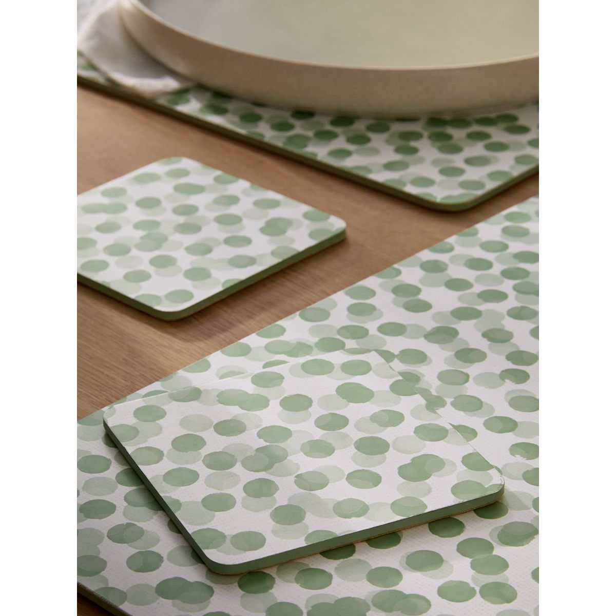 Set de table et sous-verre à pois, lot 4 vert sauge, NEXT