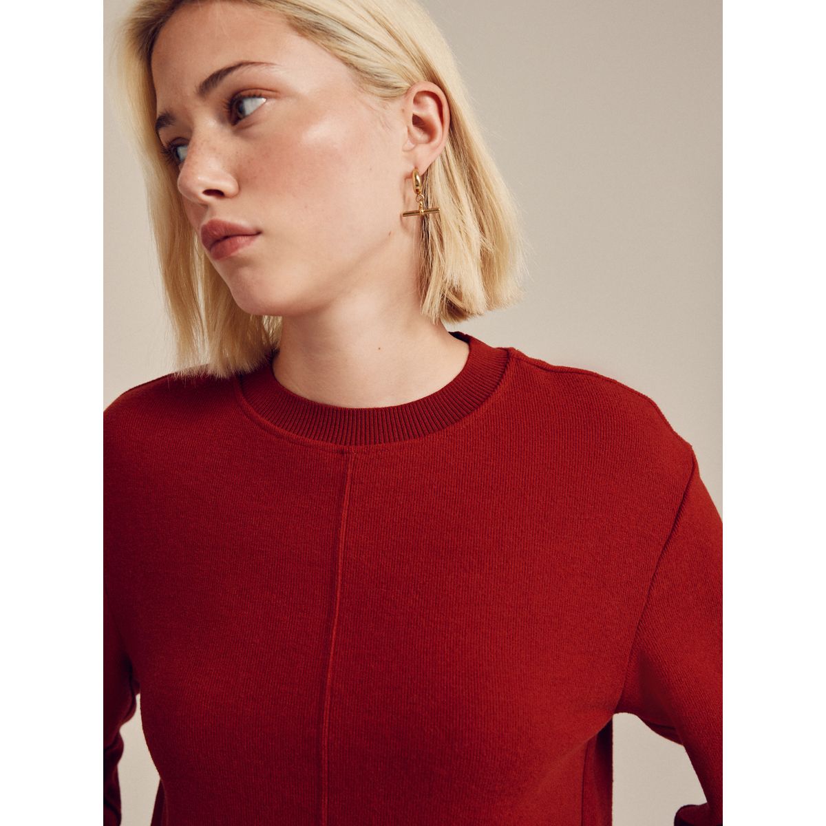 Pull ras du cou côtelé confortable et doux rouge cerise, NEXT