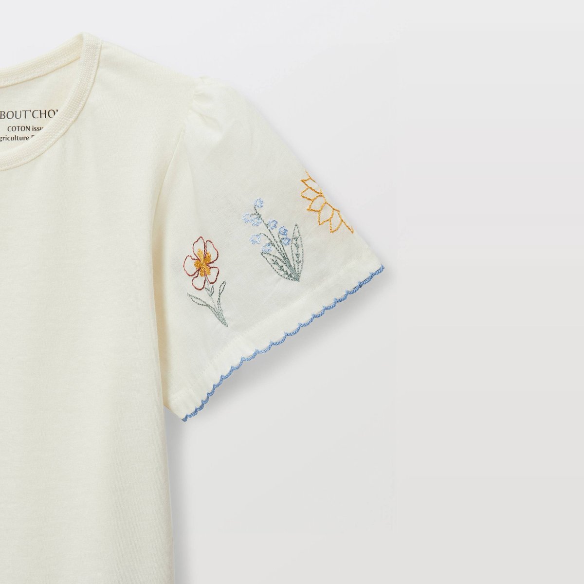 T-shirt manches courtes brodées en coton BIO GOTS ecru, BOUT'CHOU