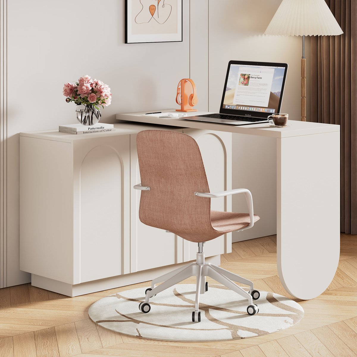 Bureau d’angle réversible avec rangement, BABERC blanc, MEUBLES COSY