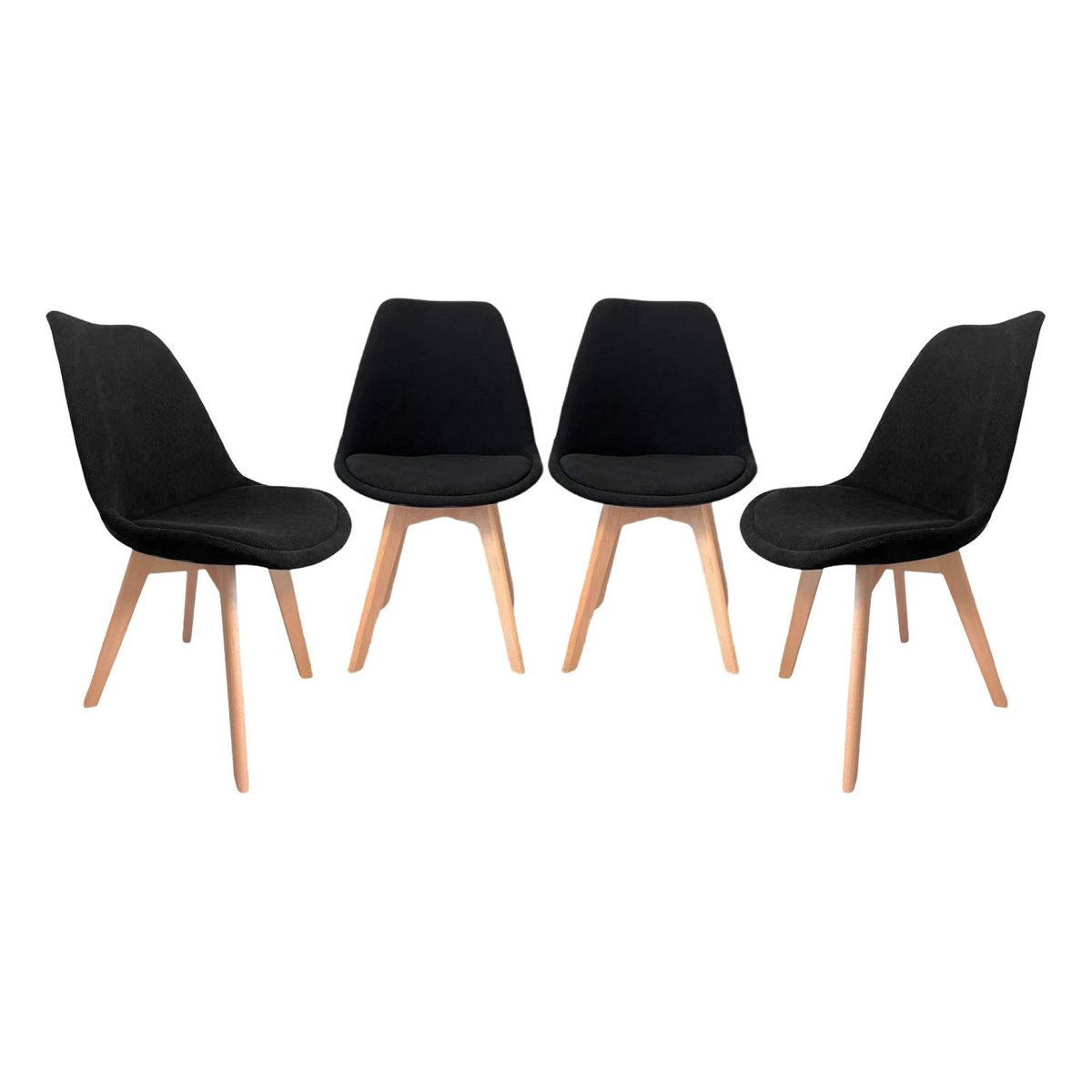 Chaise scandinave bois de hêtre et velours côtelé (lot de 4) NILS noir, SWEEEK