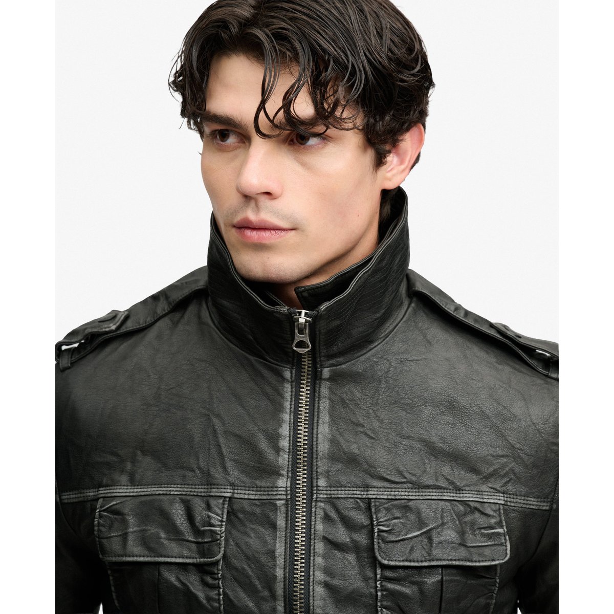 Veste Brad Faux Cuir Militaire Coupe Décontractée noir, SUPERDRY