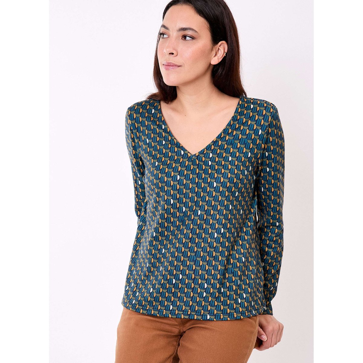 T-shirt fluide col V maille PLUME bleu octopus, LA FIANCÉE