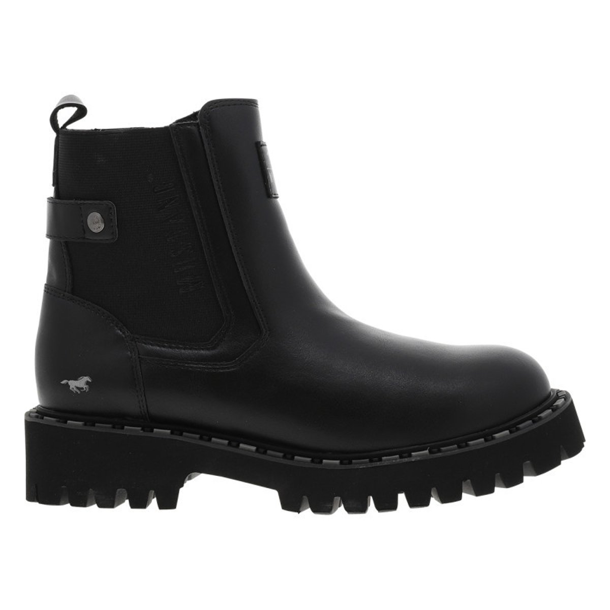 Bottines noires à talon décroché bas avec un zip et un soufflet élastiqué noires, MUSTANG