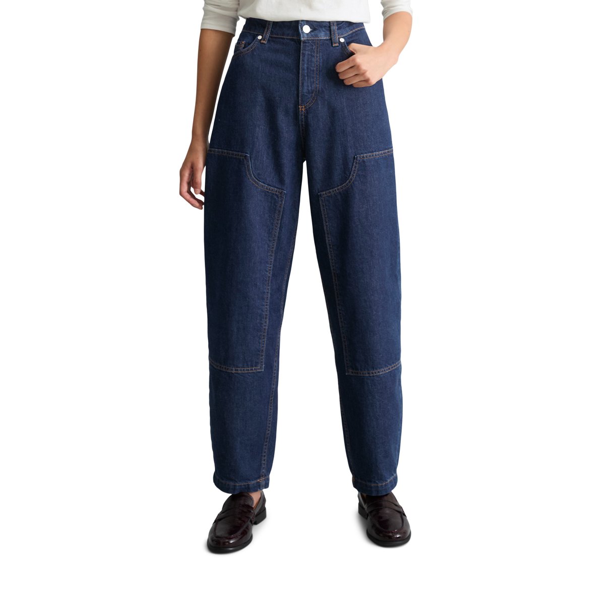 Jeans modèle Stine, coupe  relaxed barrel  et longueur raccourcie en pur coton bleu, MARC O’POLO DENIM