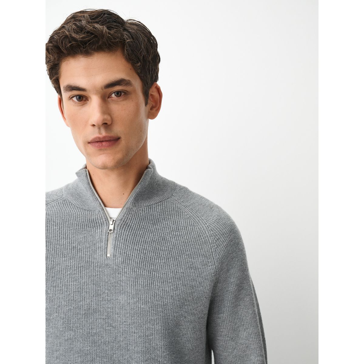Pull standard texturé à col zippé essential gris, NEXT