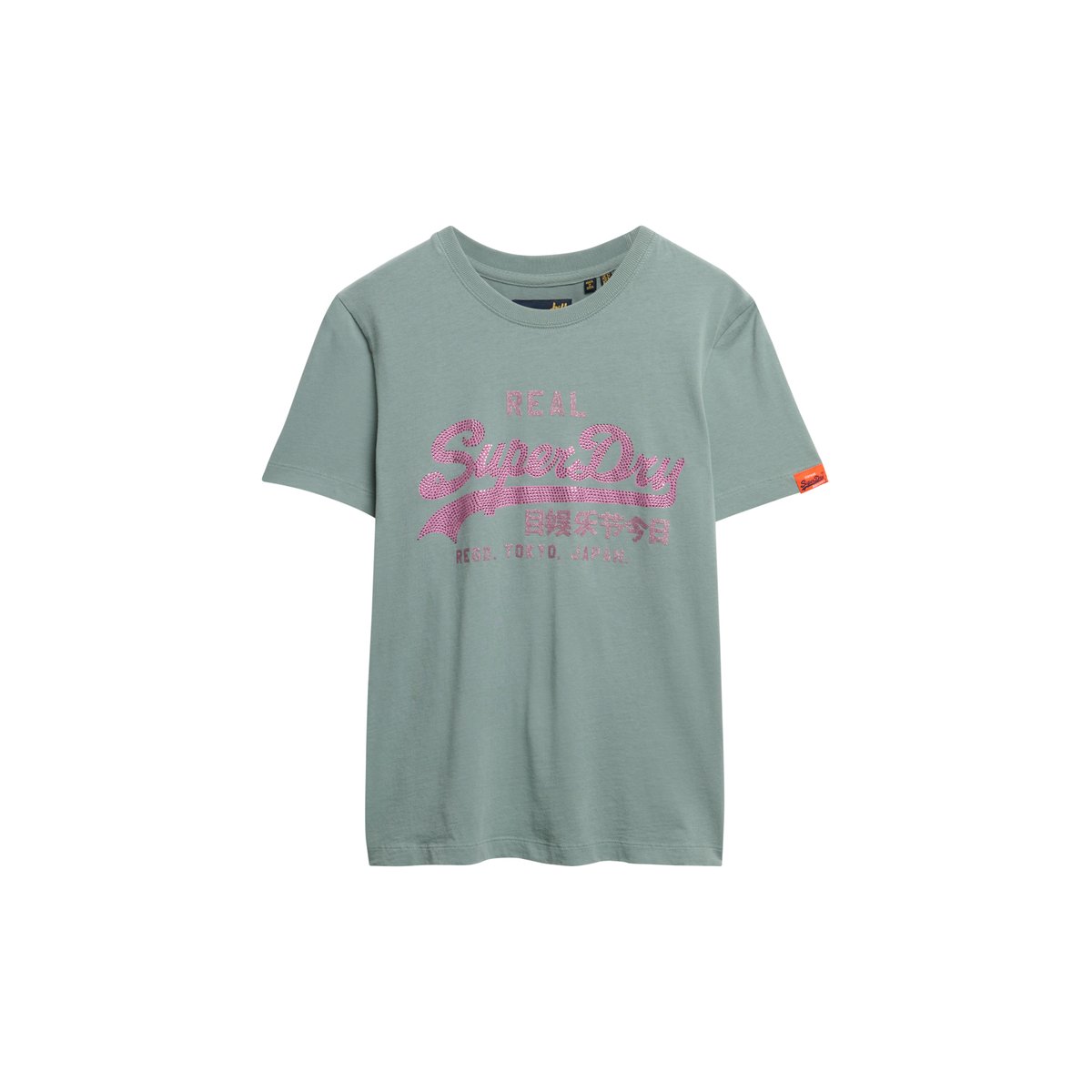 T-shirt slim à strass Vintage Logo bleu argent, SUPERDRY