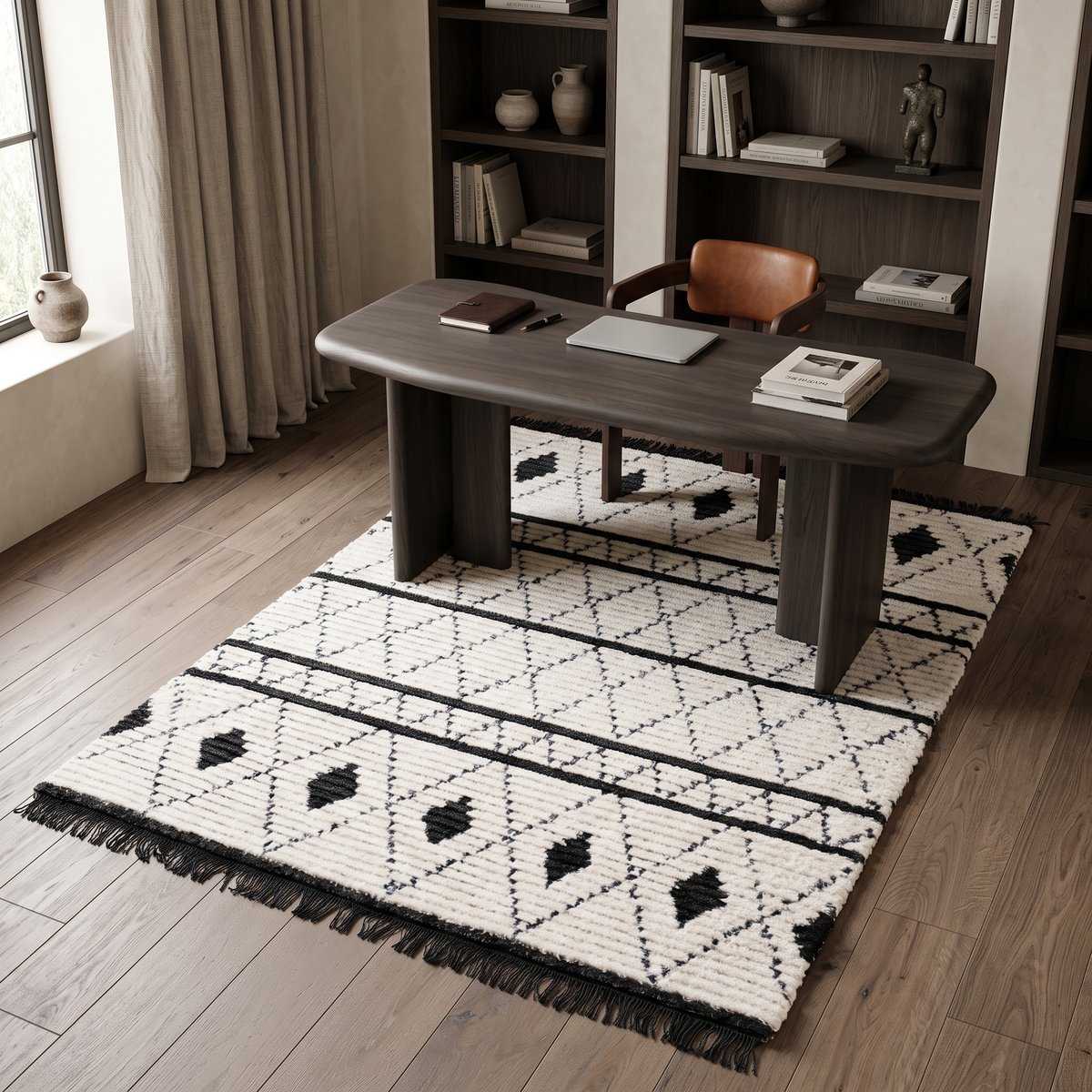 Tapis salon tout doux losanges    STEPPE LOSANGES beige gris foncé, THE DECO FACTORY