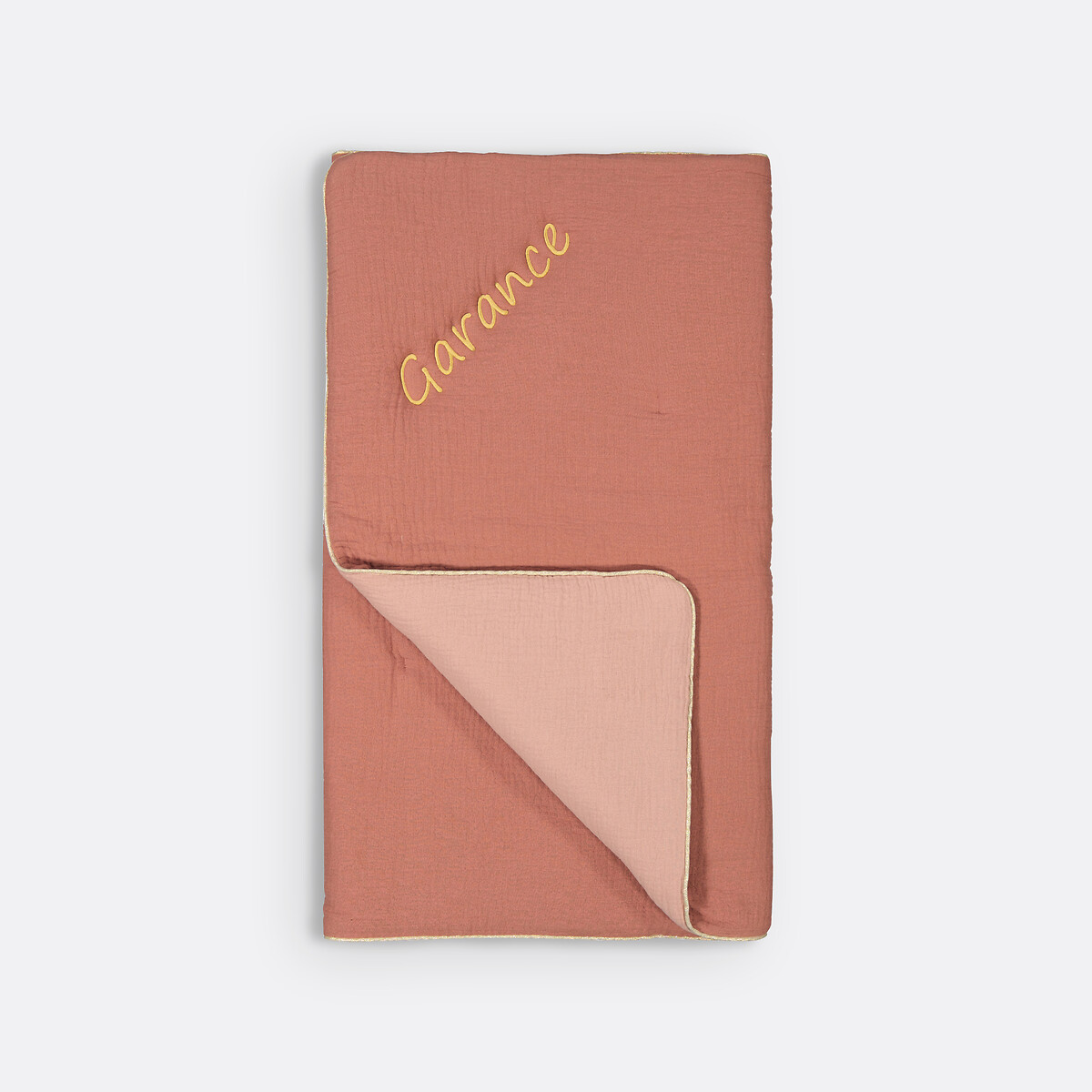 Couverture bébé personnalisée gaze de coton, Kumla terre de sienne/vieux rose, LA REDOUTE INTERIEURS
