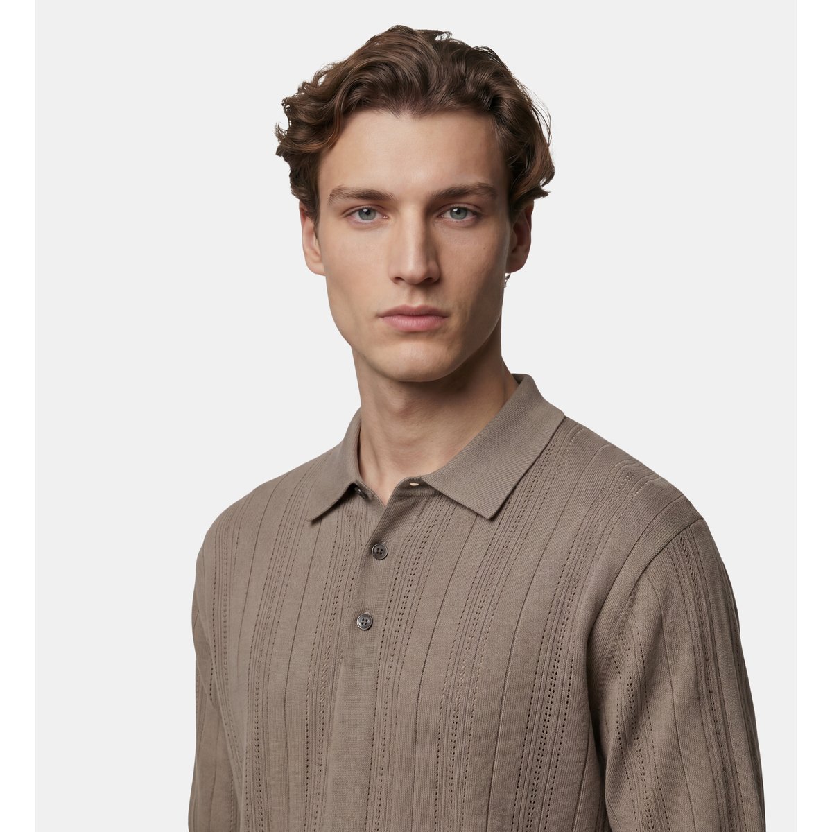 Polo tolico maille pointelle coton beige grès, GALERIES LAFAYETTE