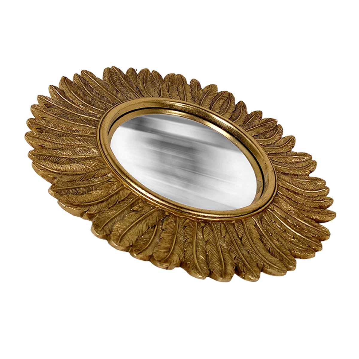 Miroir rond soleil convexe contours plumes 33 cm or, EMDE