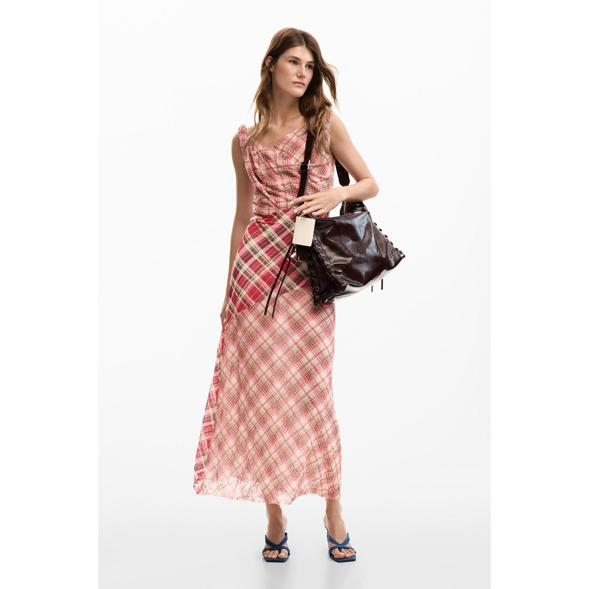 Robe à bretelles à carreaux rouge, DESIGUAL