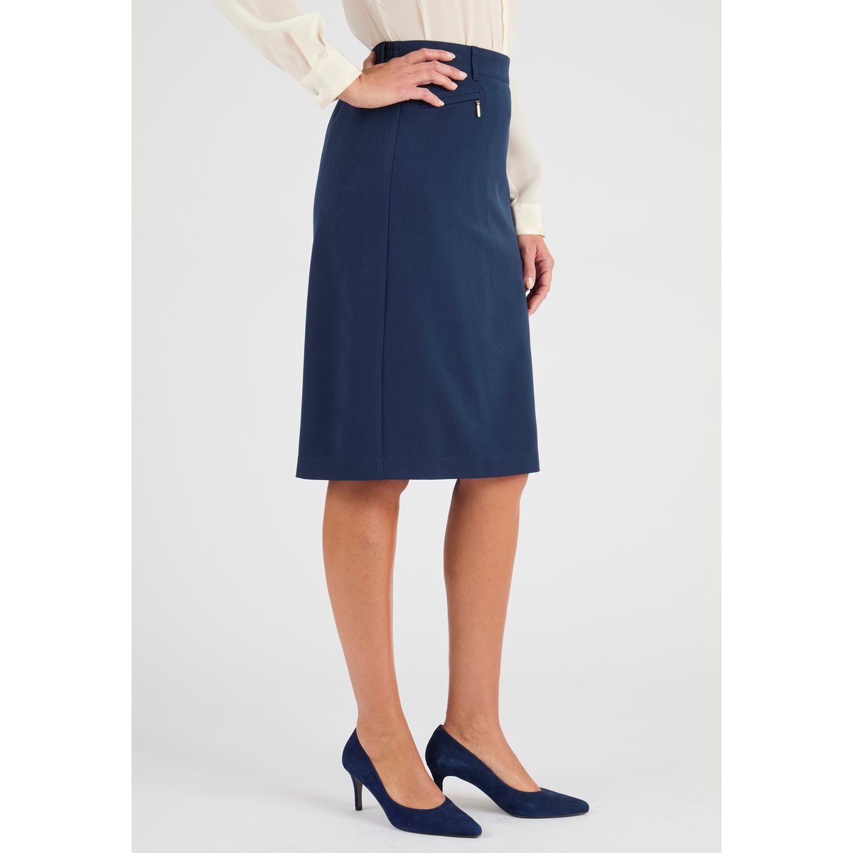 Jupe droite classique enfilable bleu marine, DAMART