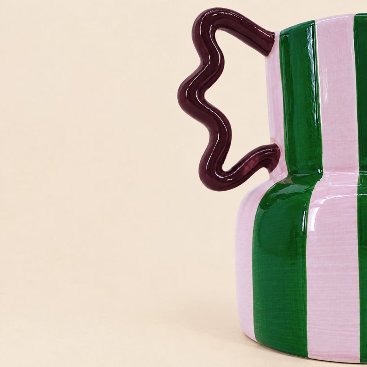 Vase fantaisie rayé et en céramique, H21cm vert, ORNAMI
