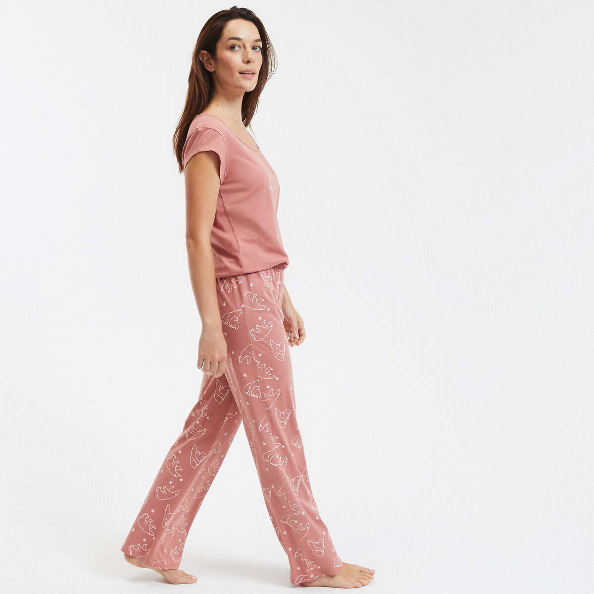 Pyjama en coton, manches courtes rose imprimé, SO'HOME