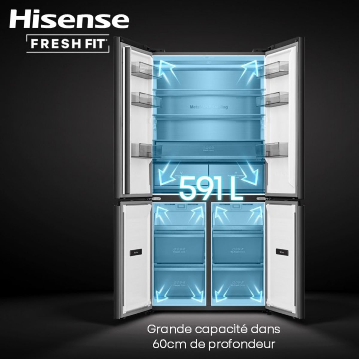 Réfrigérateur multi portes RQ768N4GBE freshfit noir, HISENSE