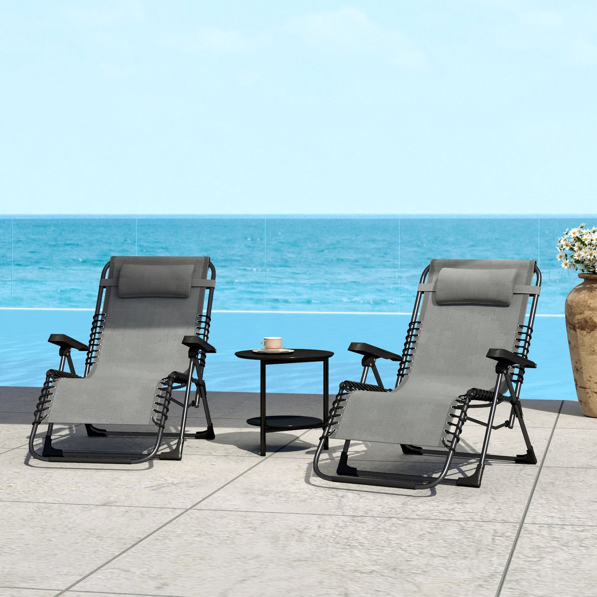 Ensemble de fauteuils « zéro gravité » gris, OUTSUNNY