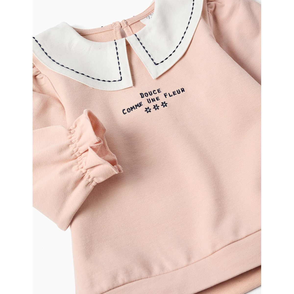 Sweat en coton avec col brodé rose clair, ZIPPY