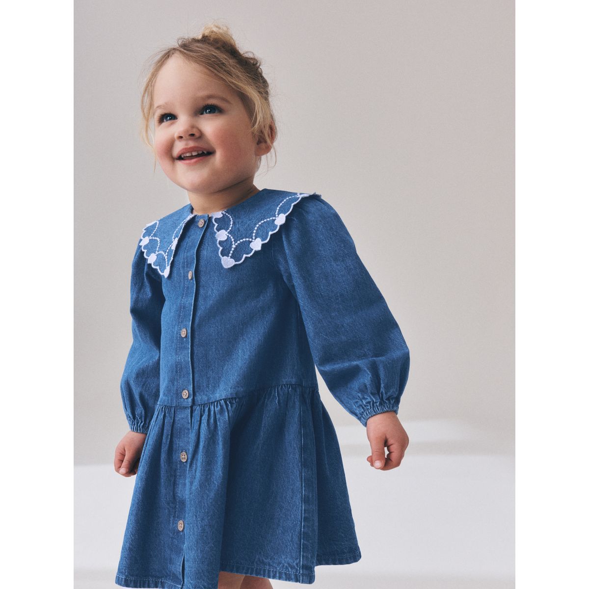 Robe à manches longues et col brodé jena bleu, NEXT