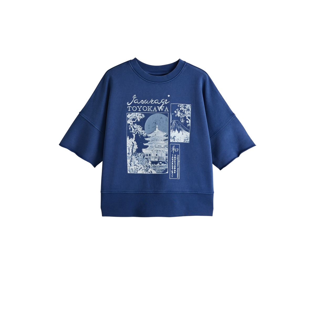 Sweat à motif délavé et manches courtes bleu indigo, NEXT