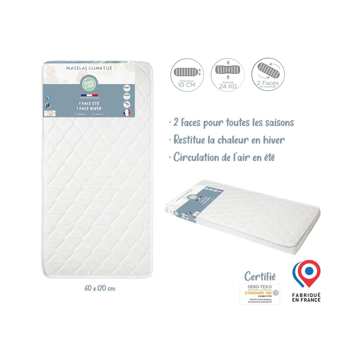 Matelas bébé 60 x 120 cm - Blanc blanc, BABYCALIN