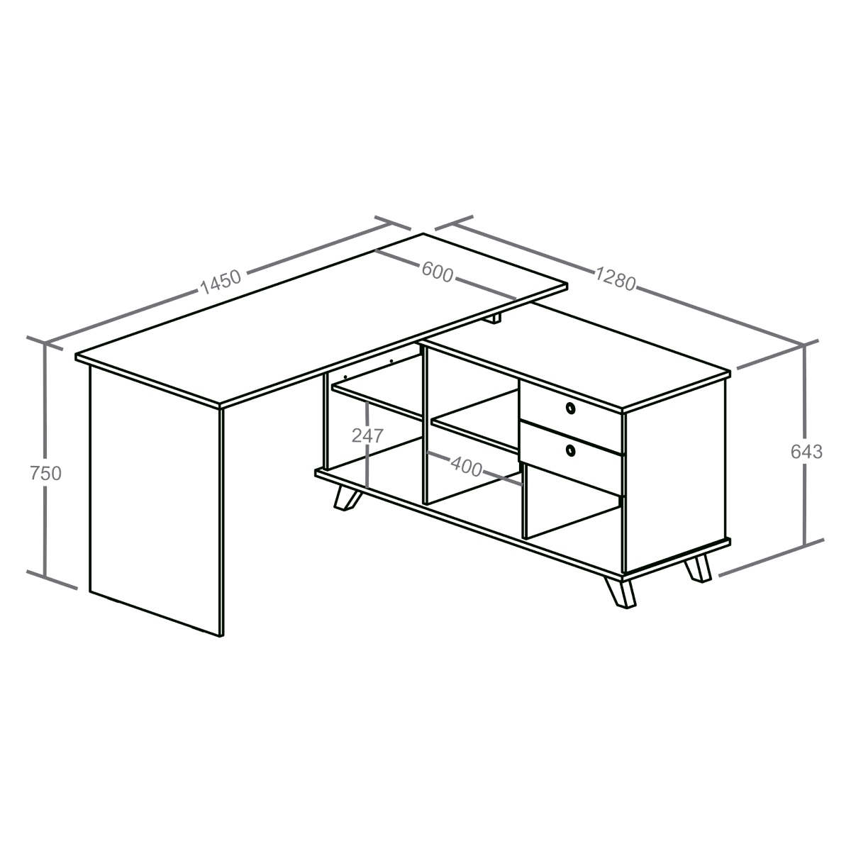 Bureau d'angle avec rangement MARCUS blanc et bois, AKITEN RETAIL