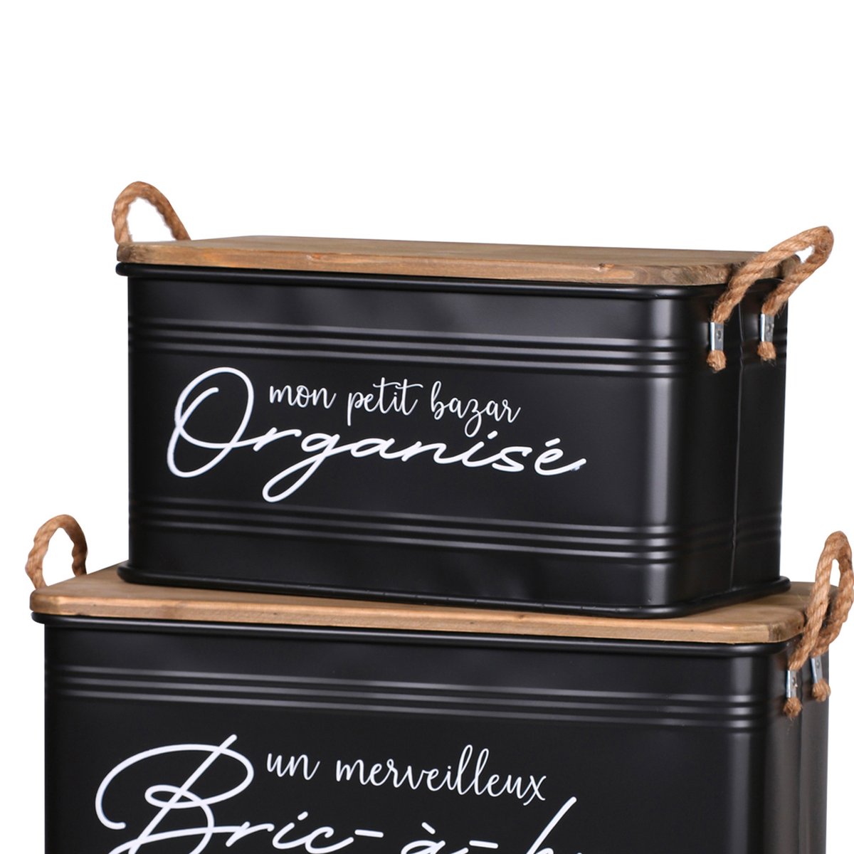 Set de 3 malles en métal et bois 68x35x35cm noir, URBAN LIVING