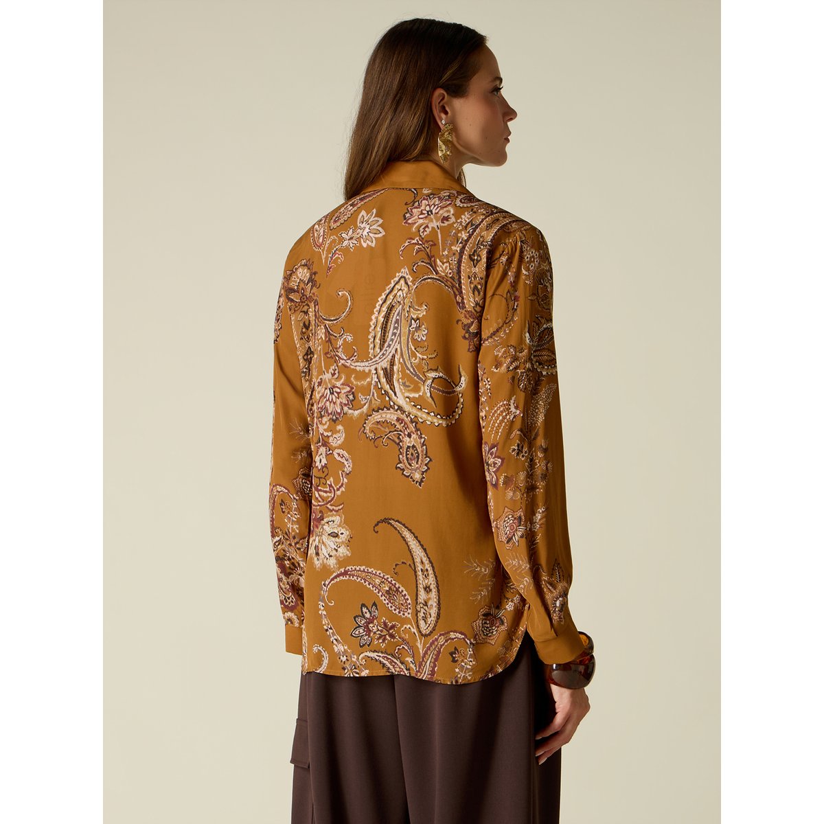Blouse fantaisie à volants marron, OLTRE