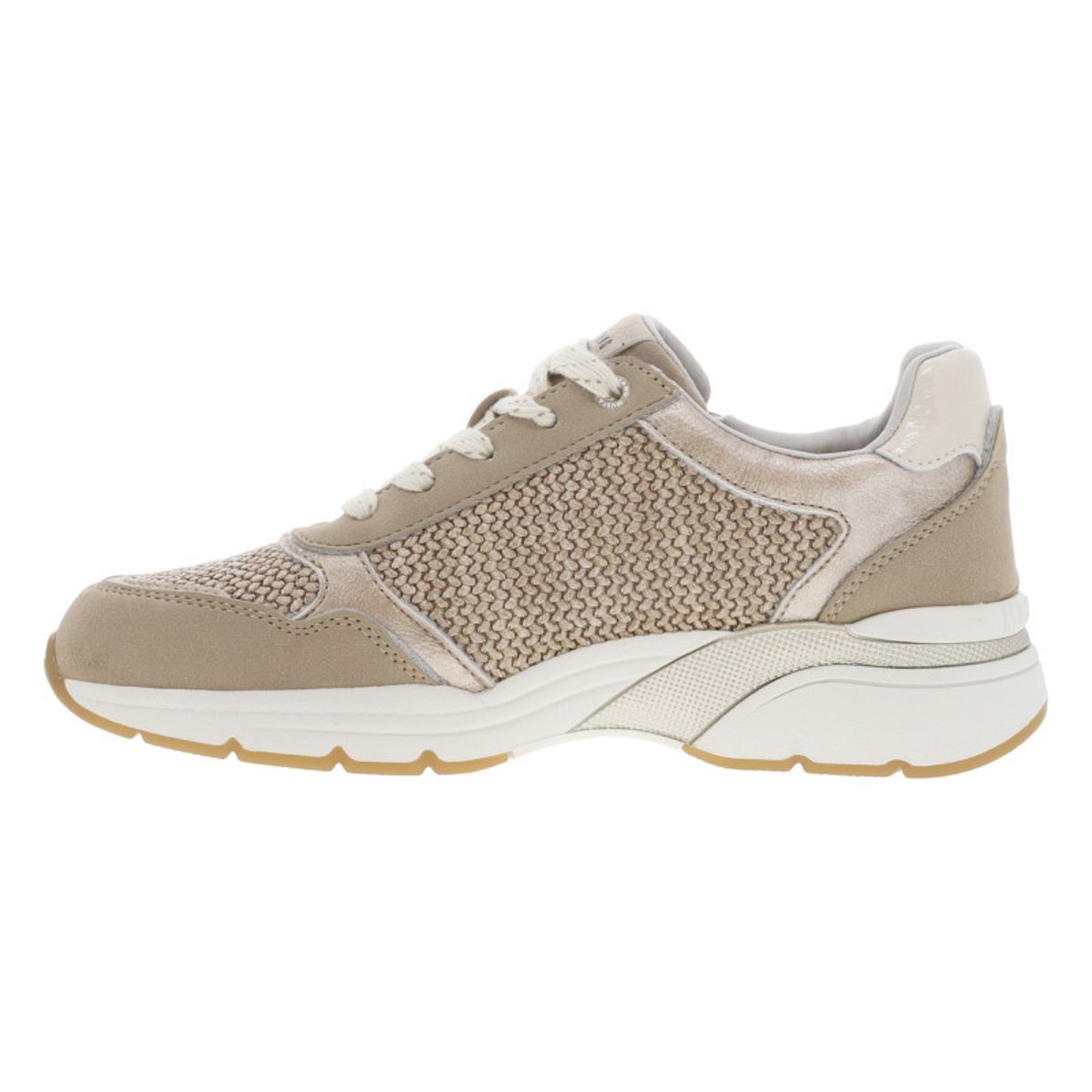 Baskets running beiges en tressage avec un zip et des lacets plats à rayures beige, MUSTANG