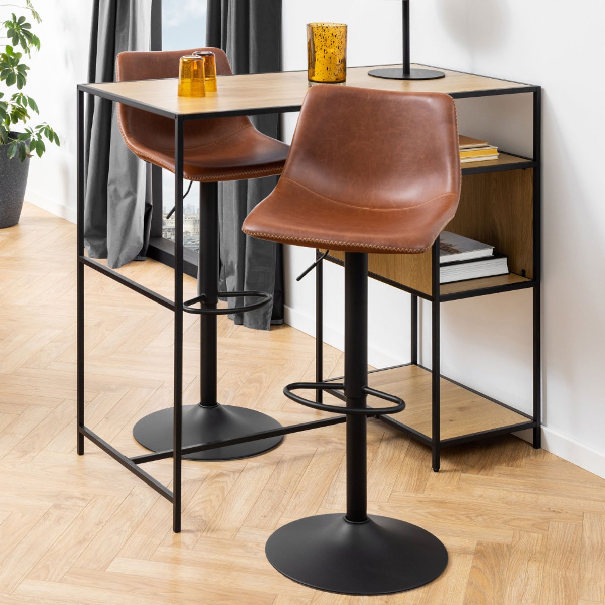 Tabouret de bar réglable en simili et métal H61-83cm- ANARTIA marron, DRAWER