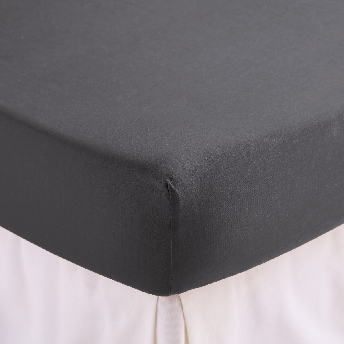 Drap housse uni coton lavé bonnet 30cm, Scenario carbone, LA REDOUTE INTERIEURS
