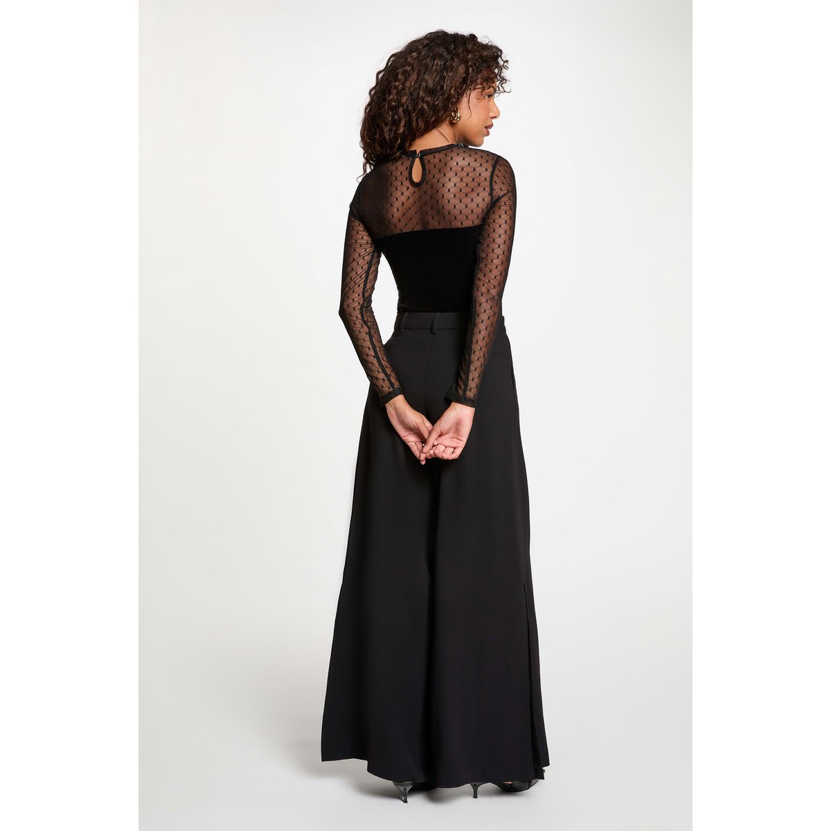 T-shirt velours manches longues noir, MORGAN