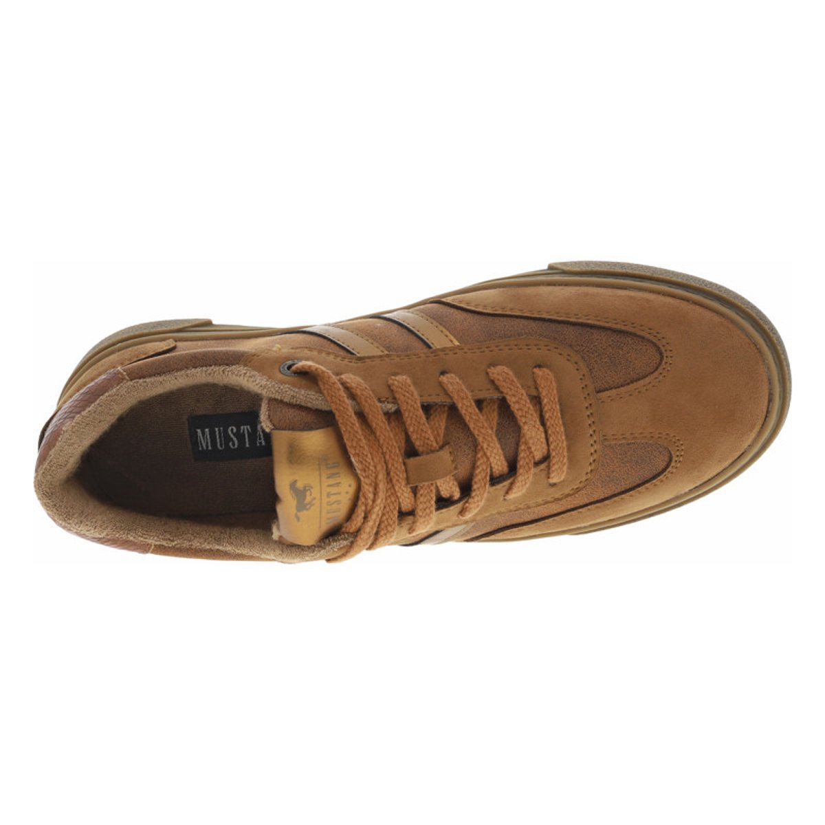 Tennis olive à talon plat avec des lacets et nom de la marque en doré brique, MUSTANG