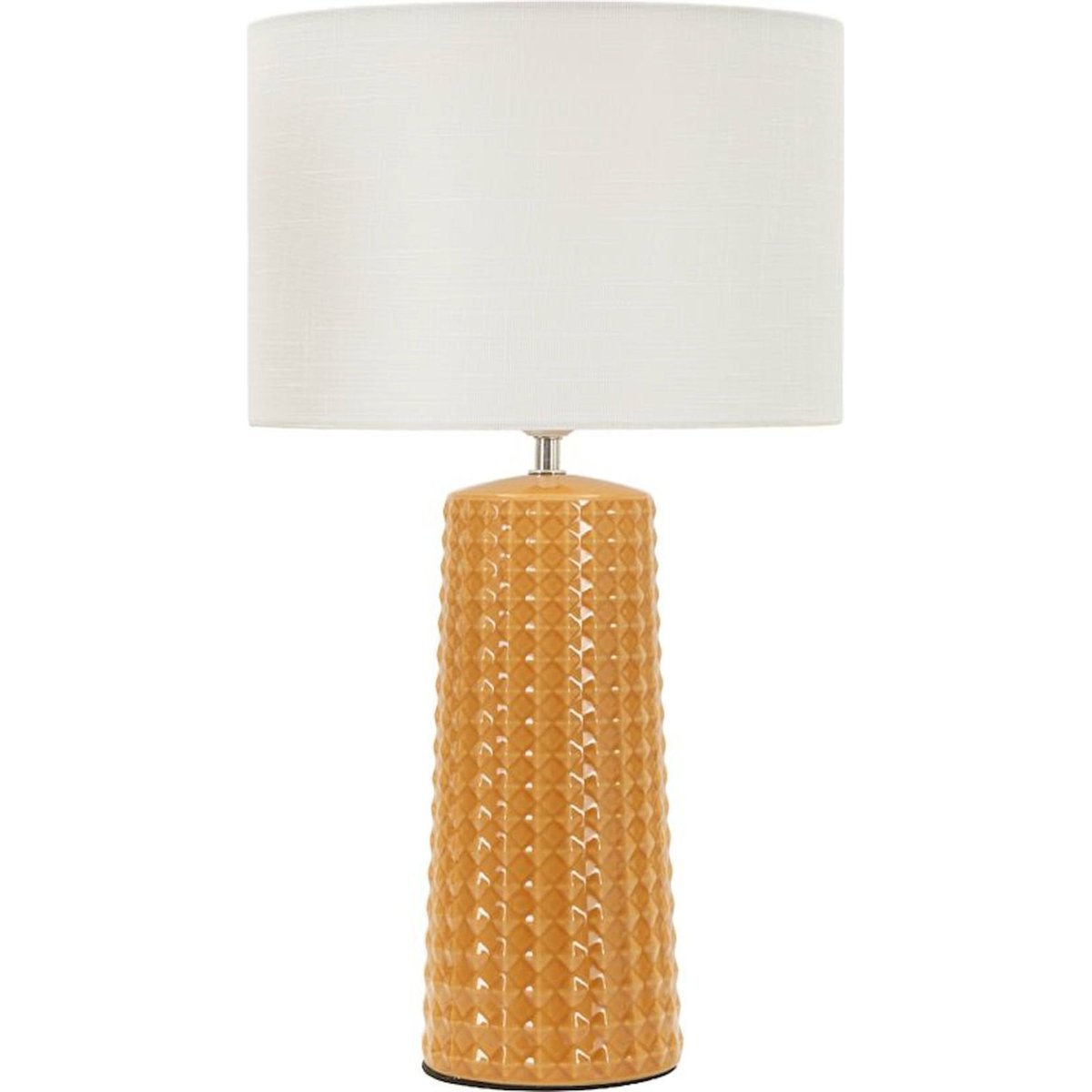 Lampe à poser céramique texturée abat-jour tissu bleu et blanc, RECOLLECTION