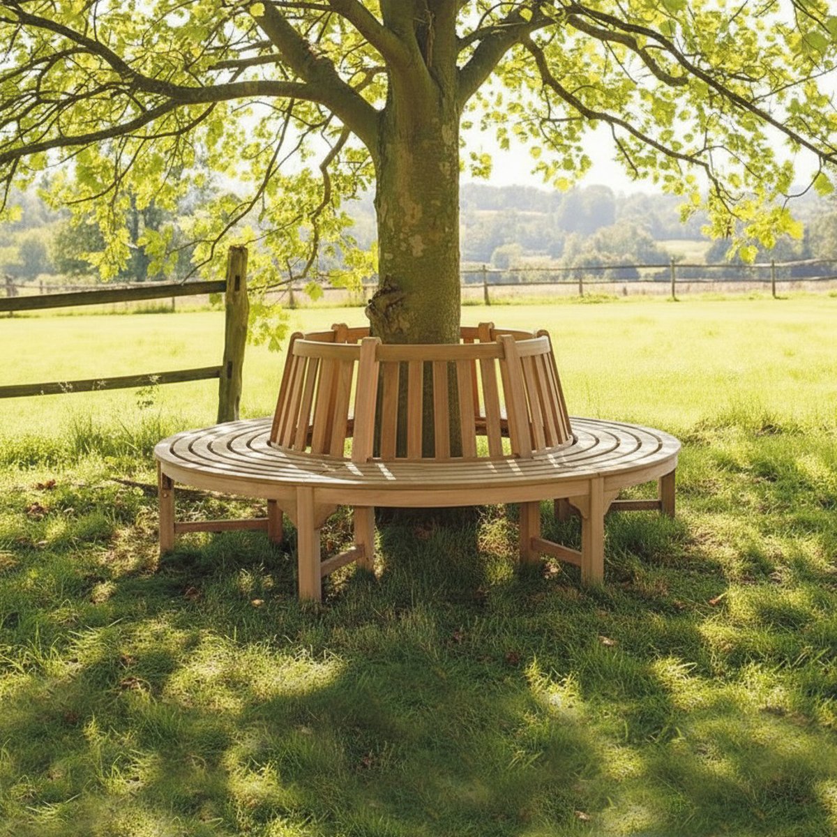 Banc circulaire en teck massif tour d'arbre 360°, Westminster naturel, TECK ATTITUDE