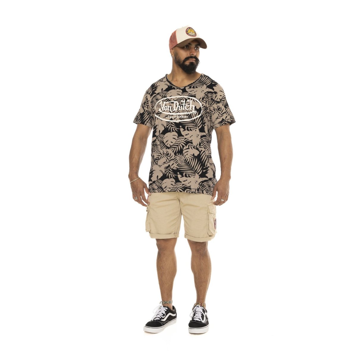 T-shirt en coton Ron beige/noir/blanc, VON DUTCH