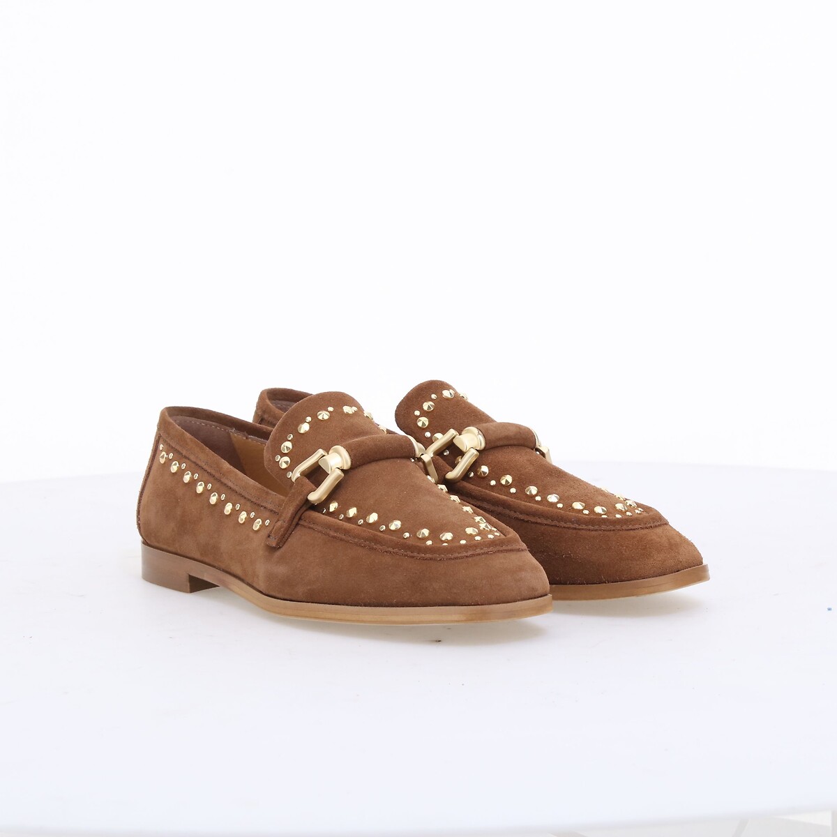 Mocassins studs en cuir suède marron, MJUS
