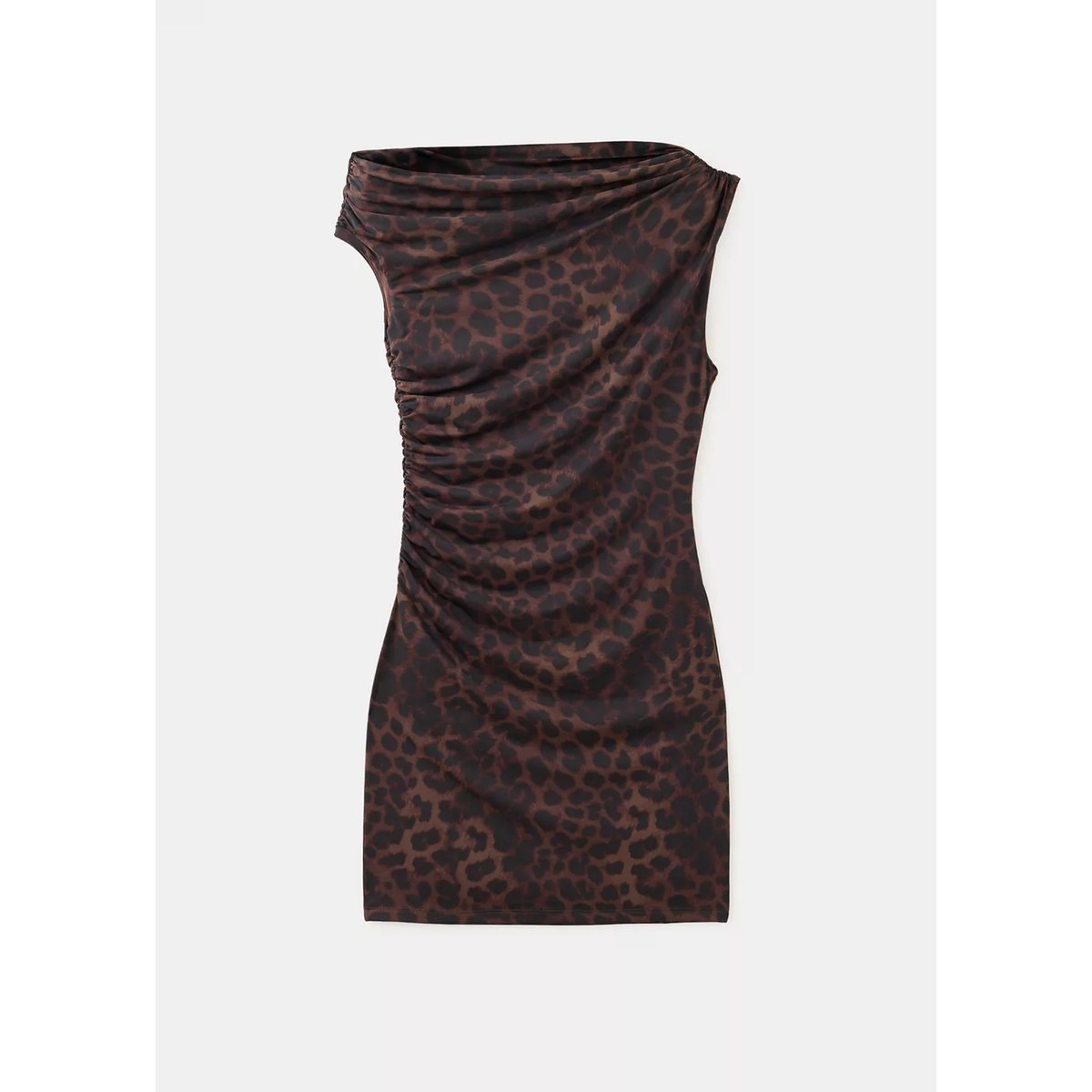 Robe drapée à imprimé animal marron, MANGO