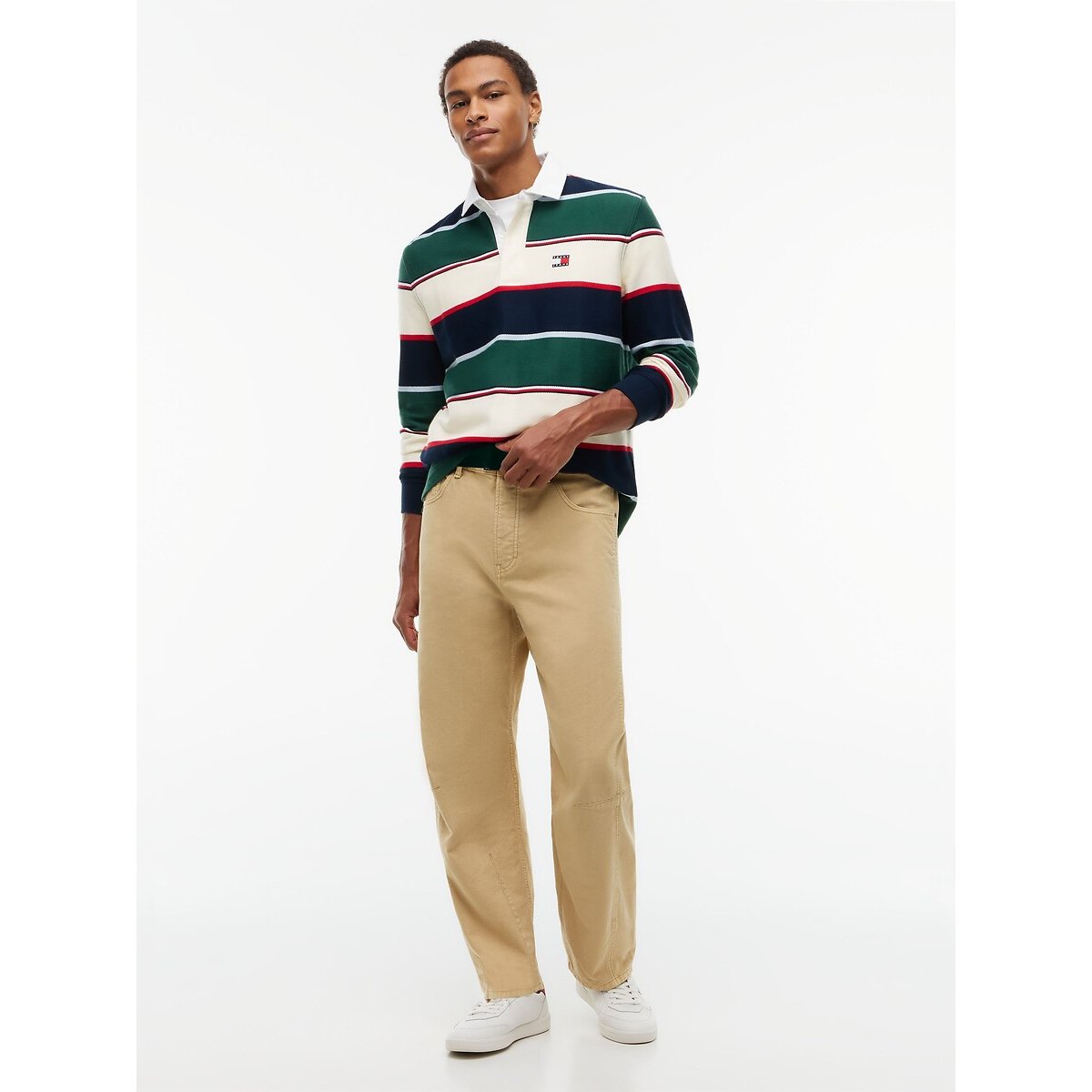 Polo manches longues, coupe relaxed rayé vert, TOMMY JEANS