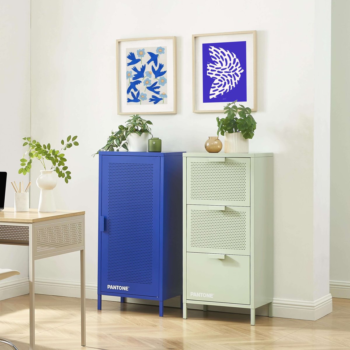 Caisson de bureau en acier bleu électrique, PANTONE