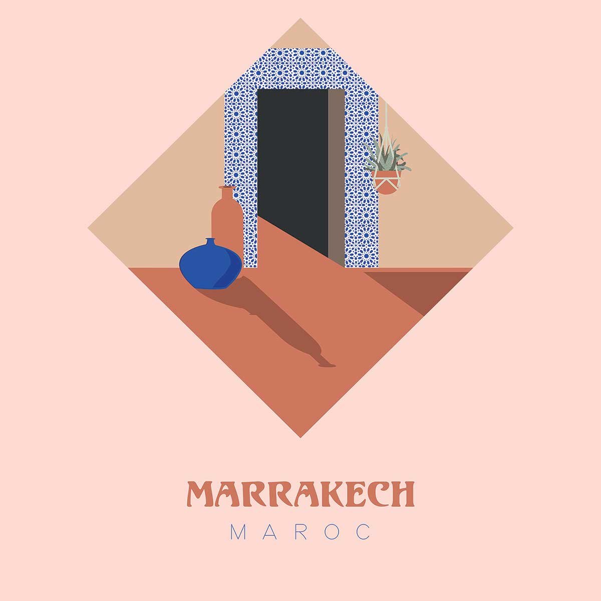 Affiche illustration graphique marrakech maroc affiche + cadre en bois - noir, HEXOA