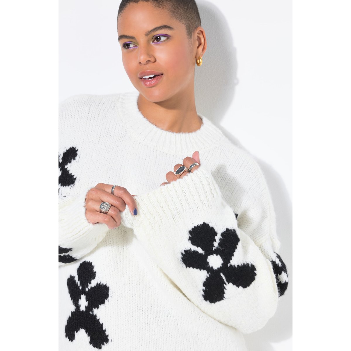 Pull oversize en maille fantaisie. Motif blanc cassé, STUDIO UNTOLD