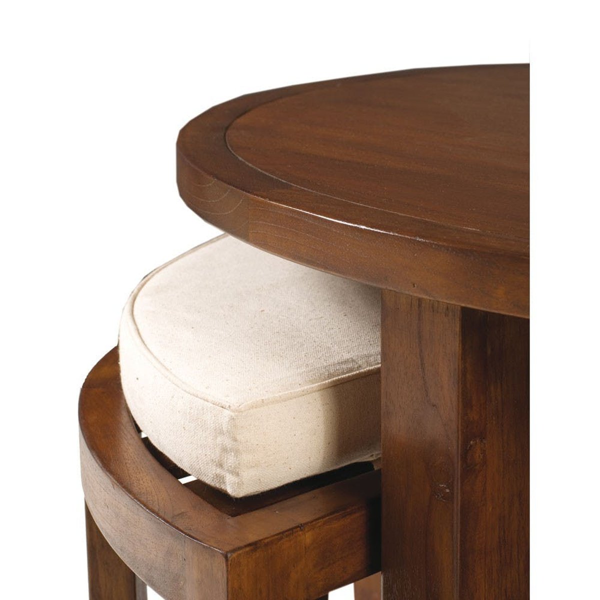 Table basse ronde bois exotique naturel 90cm - inclus 2 tabourets avec coussins LOLA bois naturel, PIER IMPORT