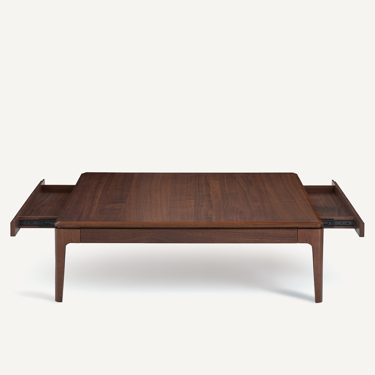 Mesa de centro cuadrada, de nogal macizo y chapado, dos cajones, SANARA nogal, AM.PM
