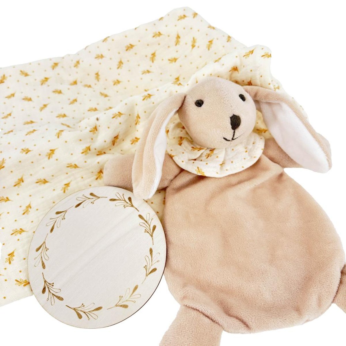 Coffret doudou Lapin et lange en gaze de coton rose, AMADEUS LES PETITS