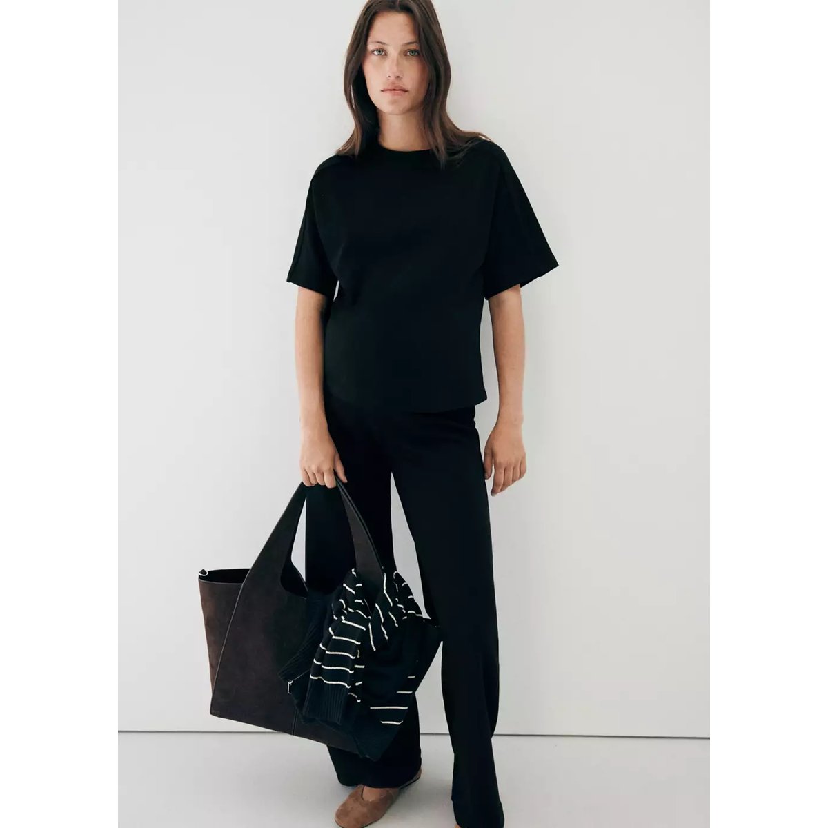 Pantalon droit maille fine noir, MANGO