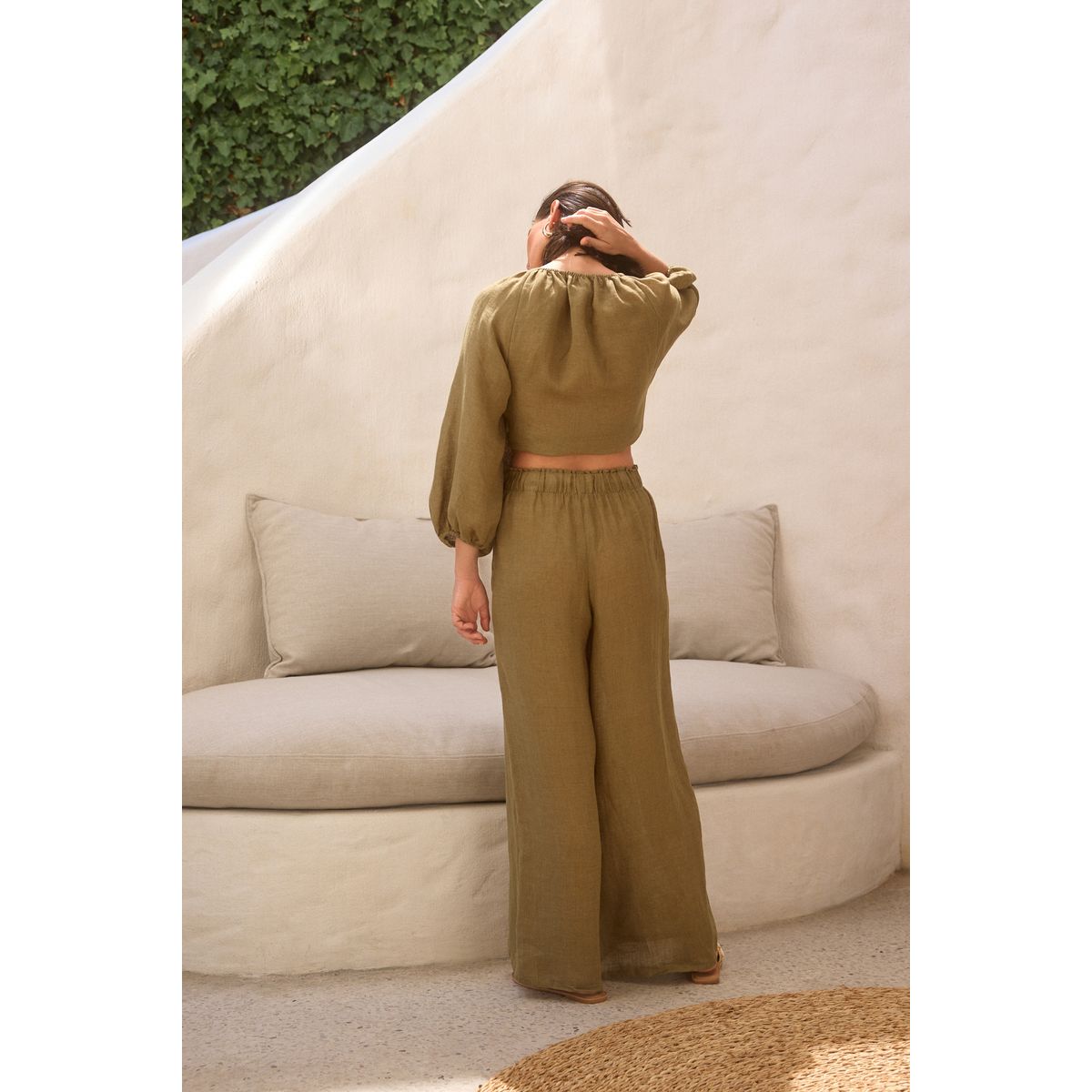 Pantalon large haut de gamme en vert kaki, NEXT