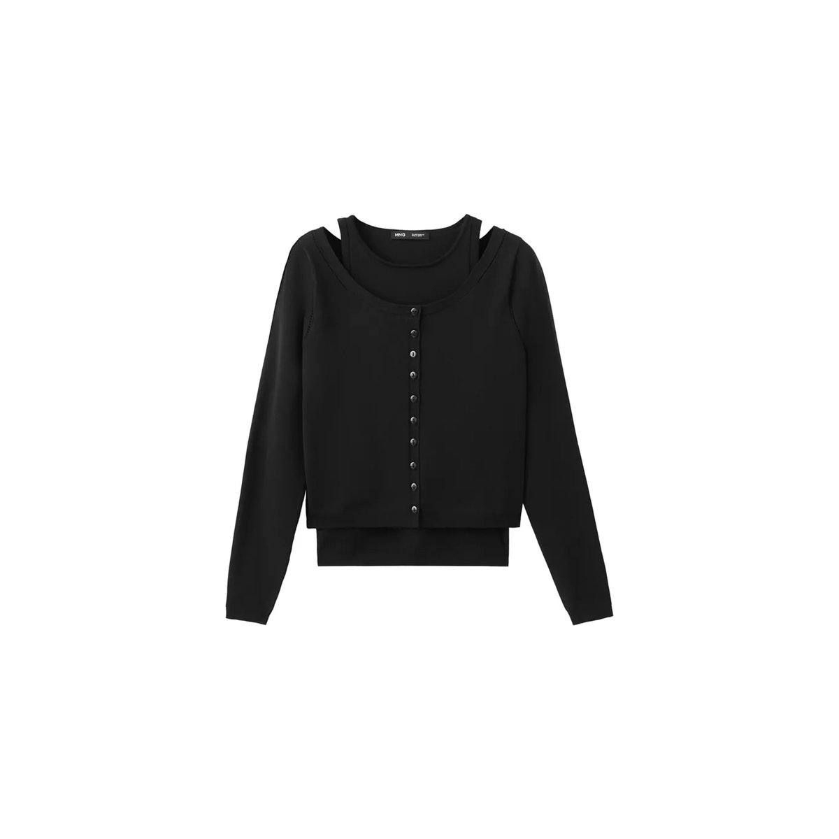 Pull-over maille combinée noir, MANGO