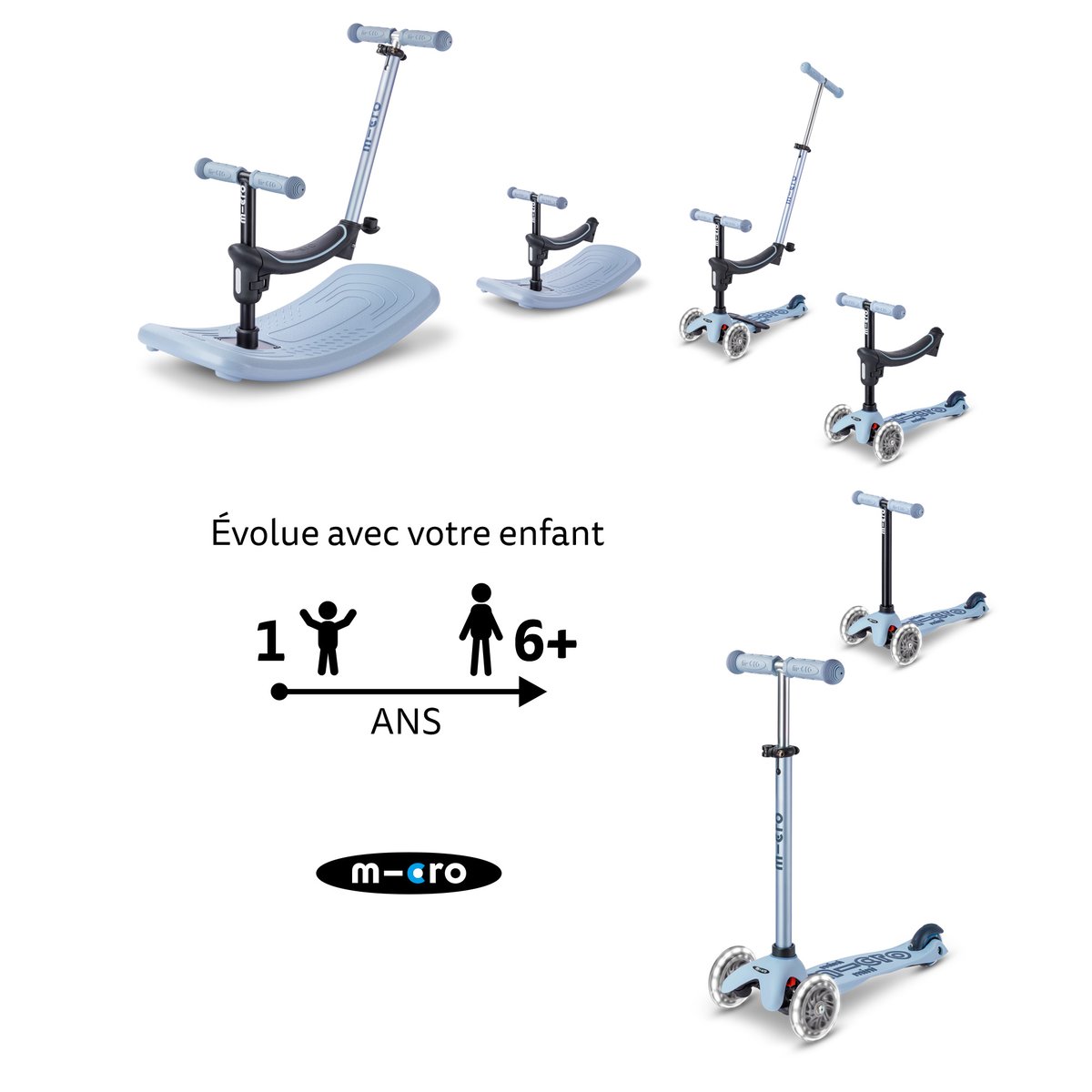 Mini Micro Rock Go LED - Ardoise bleu, MICRO MOBILITY