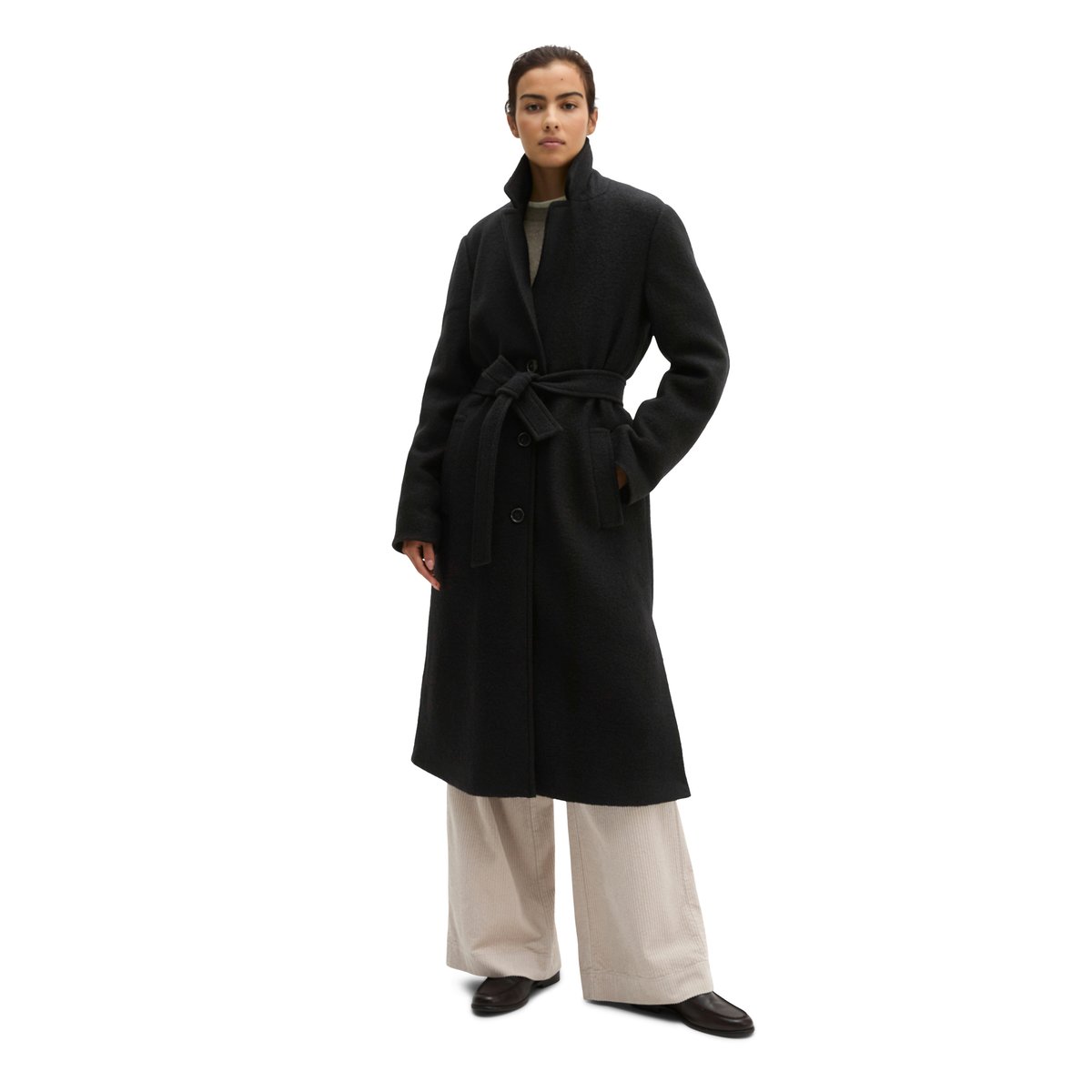 Manteau en laine coupe ajustée en laine bouillie noir, MARC O'POLO